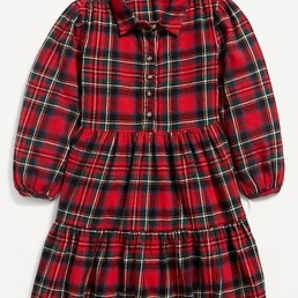 Long Sleeve Tiered Flannel Shirt Dress - Picture 1 of 10
